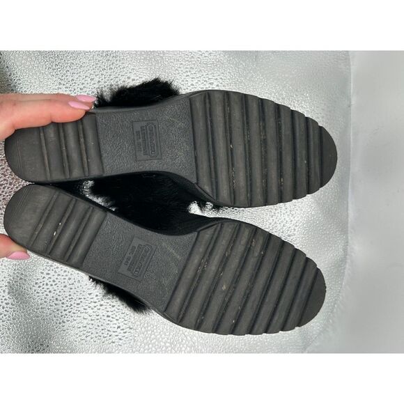 COACH Kaela Black Suede Rabbit Fur Slip On Clogs Mules With Wedge Heels - US 9 - Picture 11 of 11